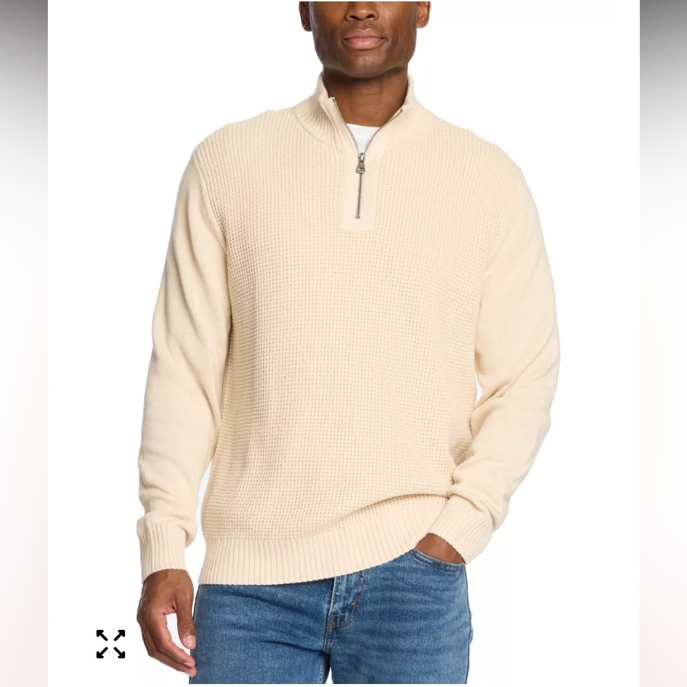 Beige Waffle Quarter-Zip Sweater